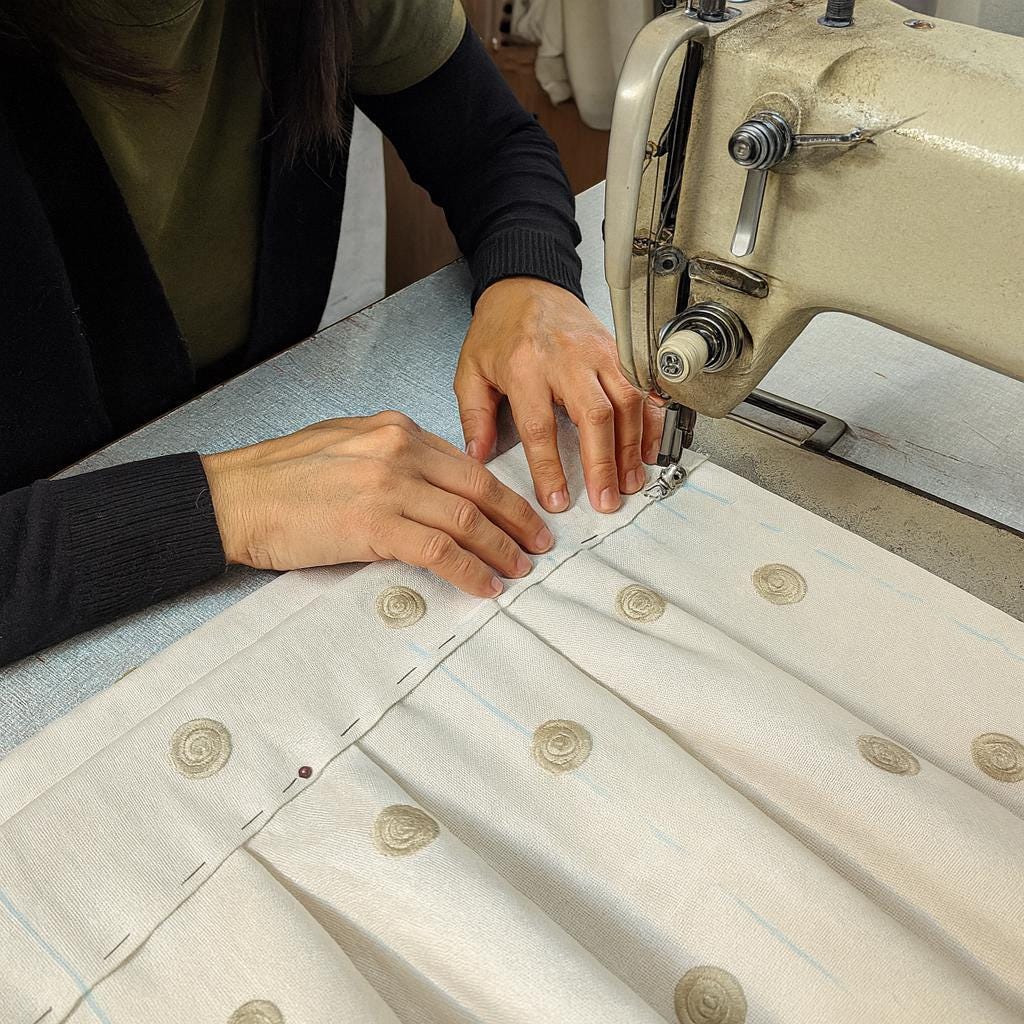 Organic Linen Curtains, Beige Spiral Dots Embroidery (Blackout or Light-Filtering) — image 8