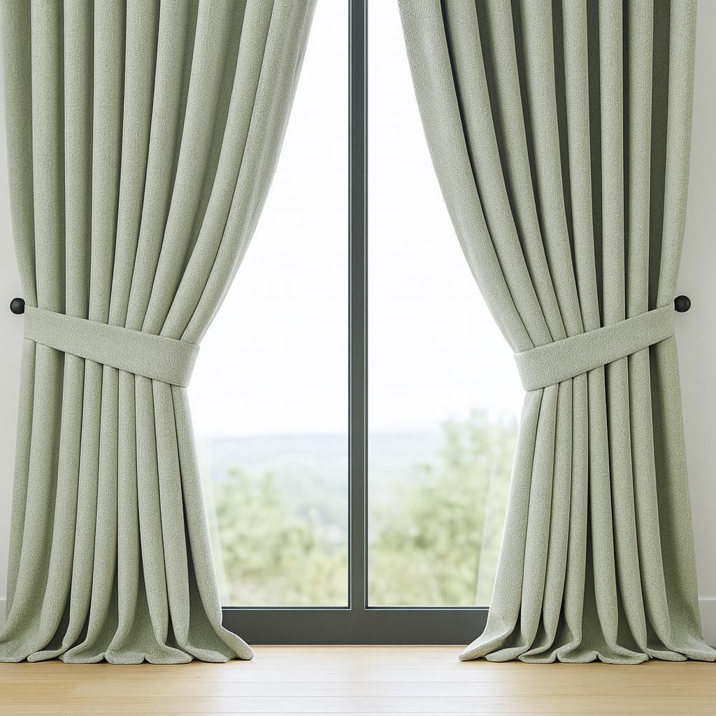 Organic Cotton Curtains: Mint Green Artisan Weave (Blackout or Light-Filtering) — image 1