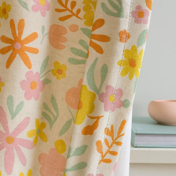 Floral Organic Cotton Curtains: Pastel Daisy Tulip - Semi-Sheer or Blackout — image 1