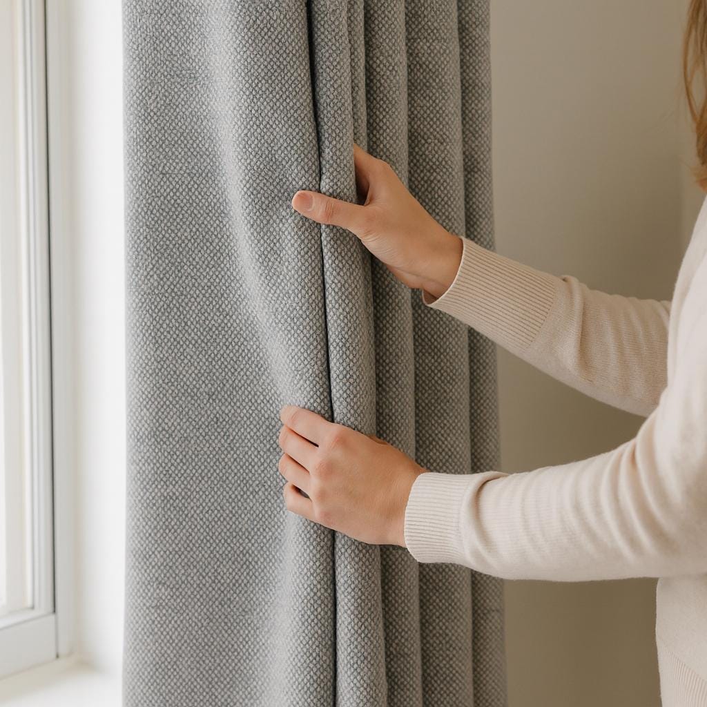 Seal Grey Organic Cotton Curtain: Two-Tone Micro-Check, Custom Length — image 1