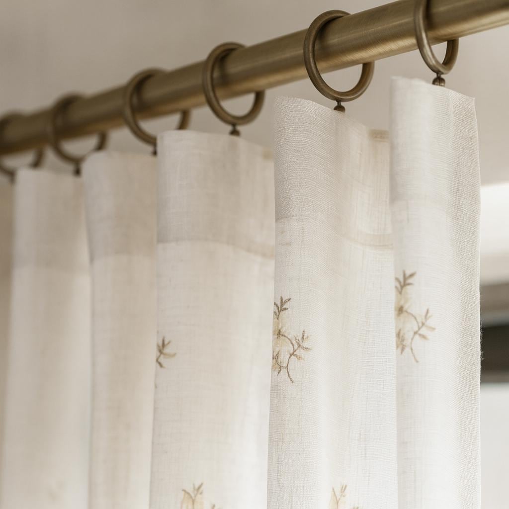 Ivory Linen Sheer Curtains - Beige Floral, Custom Widths & Lengths — image 3