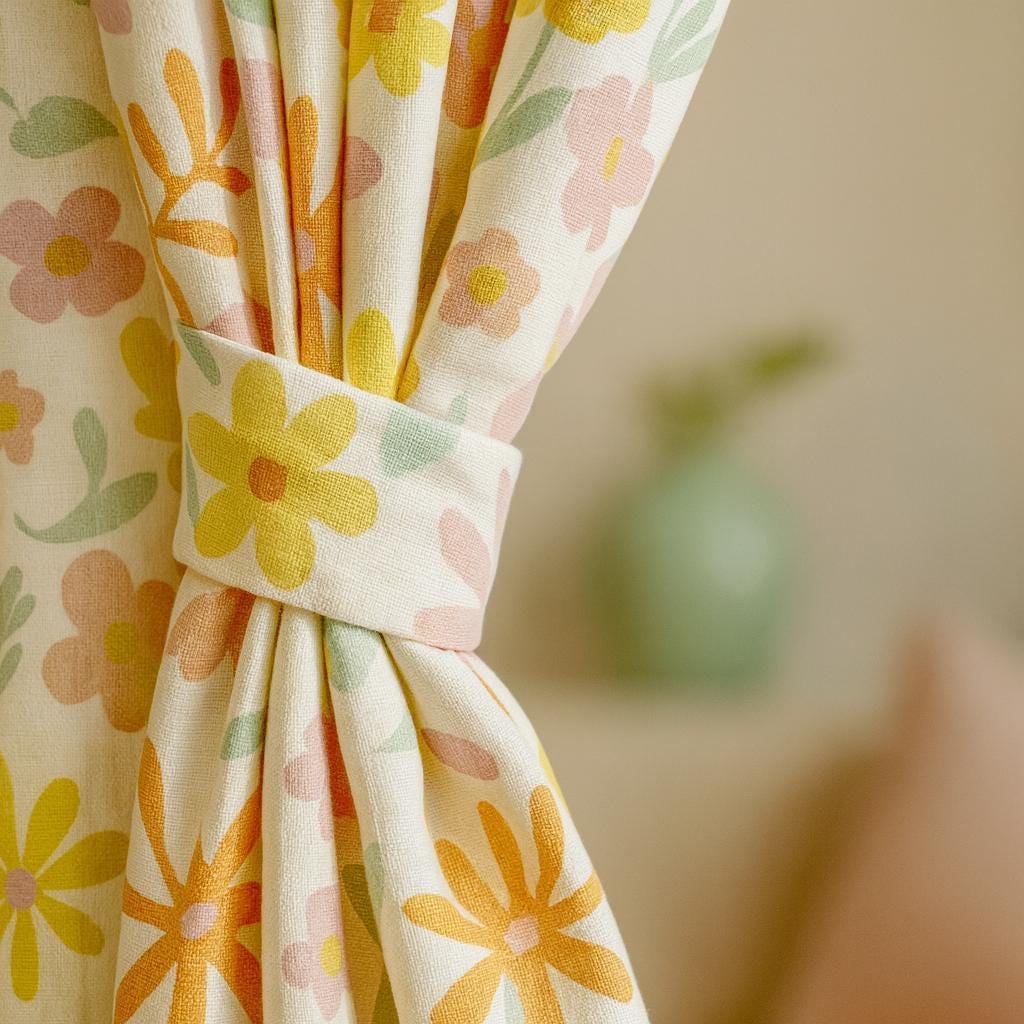 Floral Organic Cotton Curtains: Pastel Daisy Tulip - Semi-Sheer or Blackout — image 4