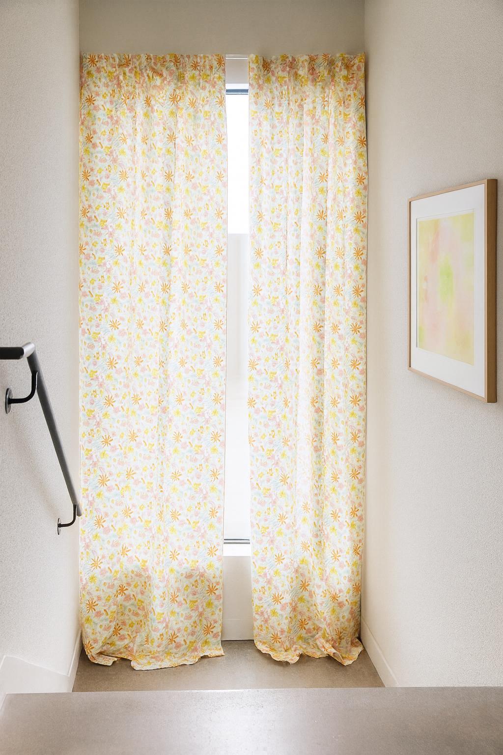 Floral Organic Cotton Curtains: Pastel Daisy Tulip - Semi-Sheer or Blackout — image 8