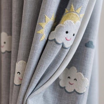 Nursery Curtains: Thick Embroidered Clouds and Sun - Blackout or Cotton Lined — image 1