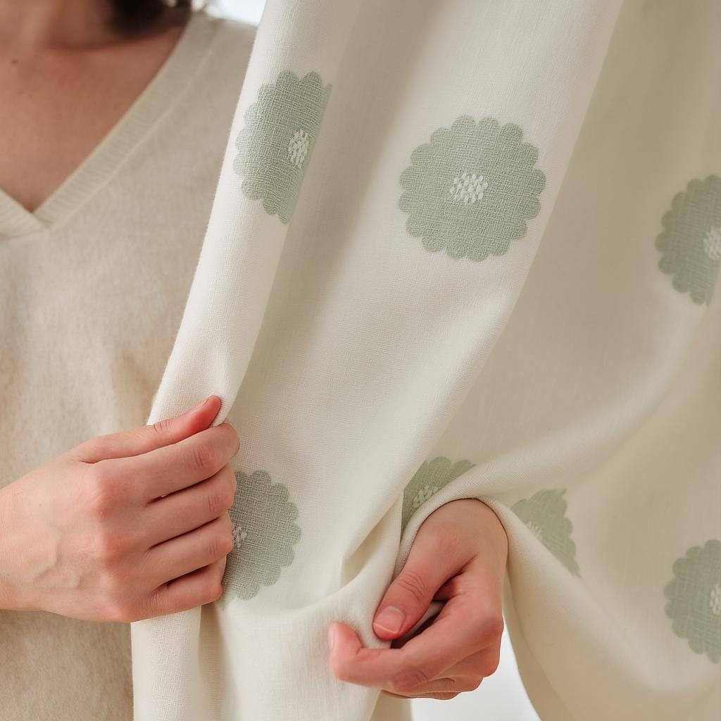 Organic Linen Curtains, Embroidered Ivory & Blue (Custom Sizes, Blackout Option) — image 1