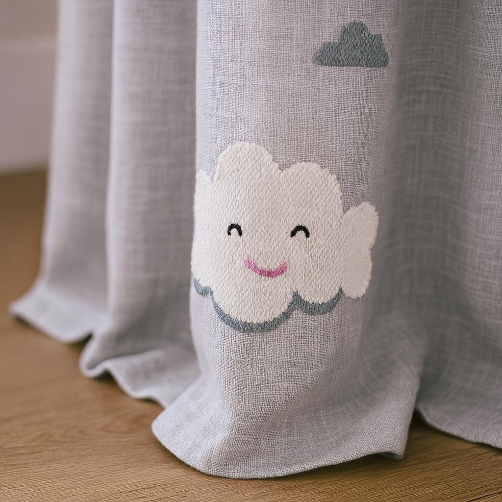 Nursery Curtains: Thick Embroidered Clouds and Sun - Blackout or Cotton Lined — image 2