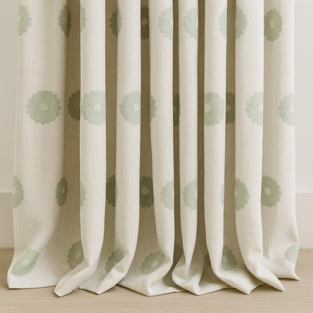 Organic Linen Curtains, Embroidered Ivory & Blue (Custom Sizes, Blackout Option) — image 1