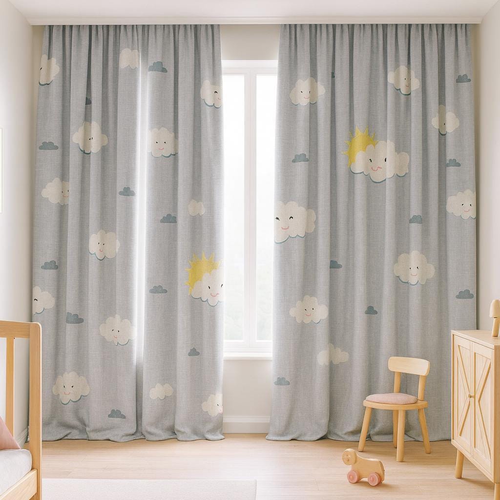 Nursery Curtains: Thick Embroidered Clouds and Sun - Blackout or Cotton Lined — image 3