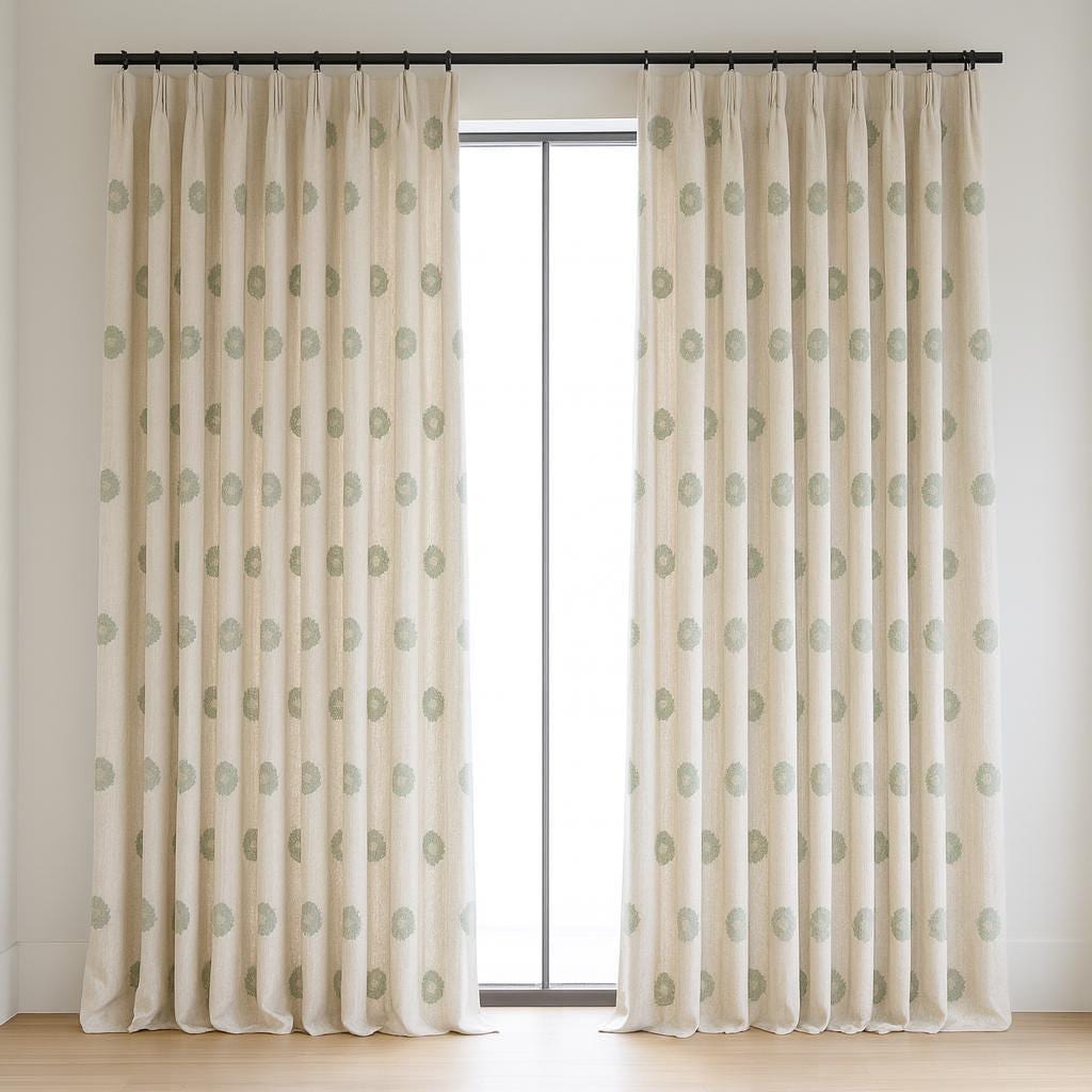 Organic Linen Curtains, Embroidered Ivory & Blue (Custom Sizes, Blackout Option) — image 3
