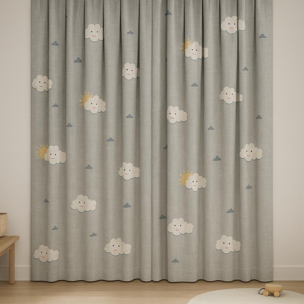 Nursery Curtains: Thick Embroidered Clouds and Sun - Blackout or Cotton Lined — image 4