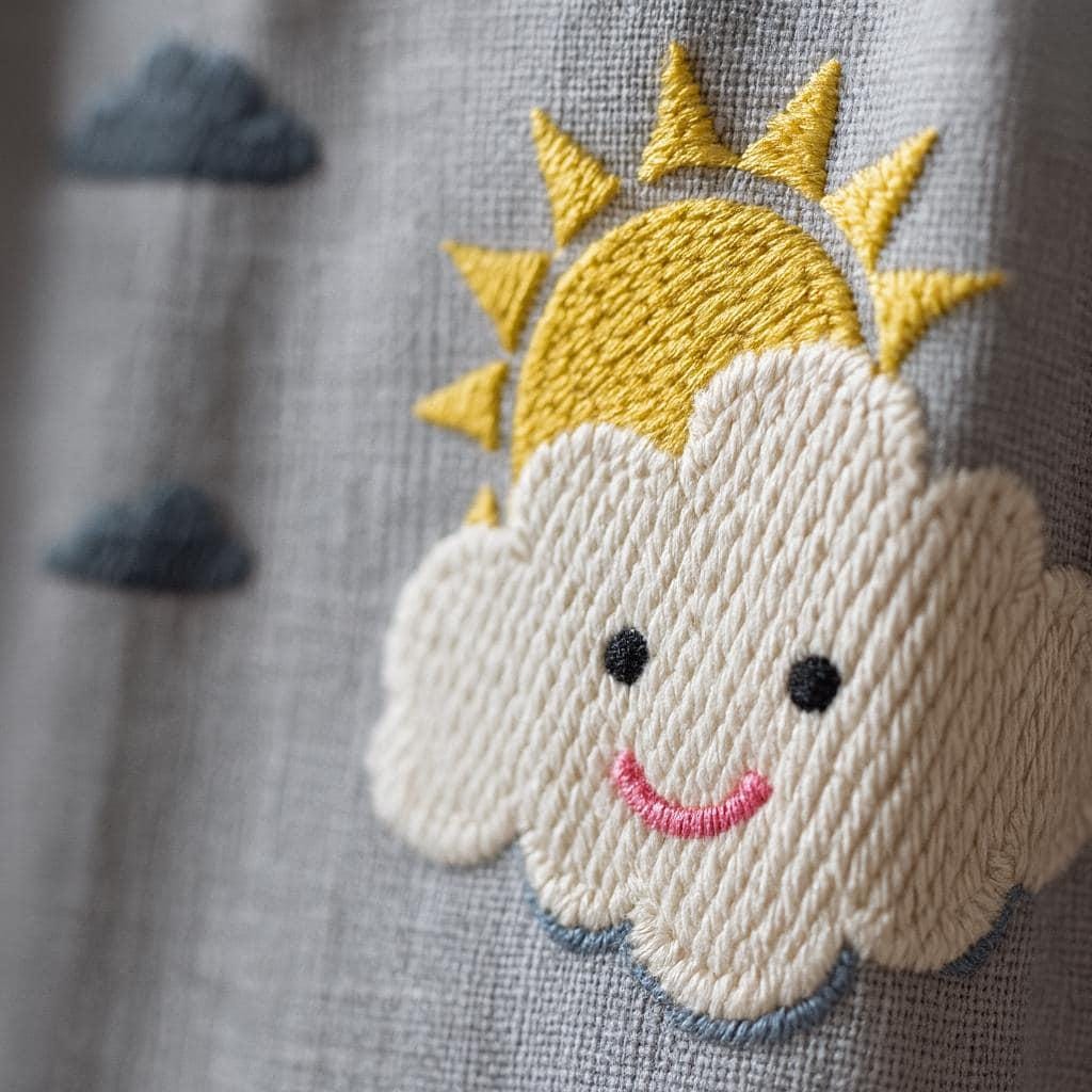 Nursery Curtains: Thick Embroidered Clouds and Sun - Blackout or Cotton Lined — image 5