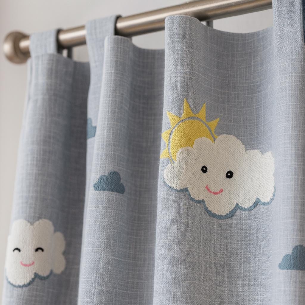 Nursery Curtains: Thick Embroidered Clouds and Sun - Blackout or Cotton Lined — image 6