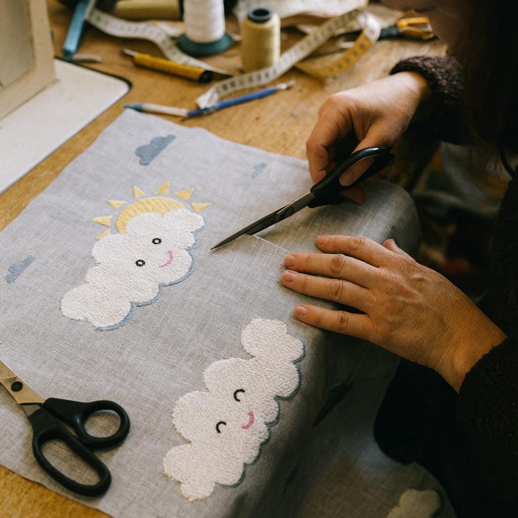 Nursery Curtains: Thick Embroidered Clouds and Sun - Blackout or Cotton Lined — image 7