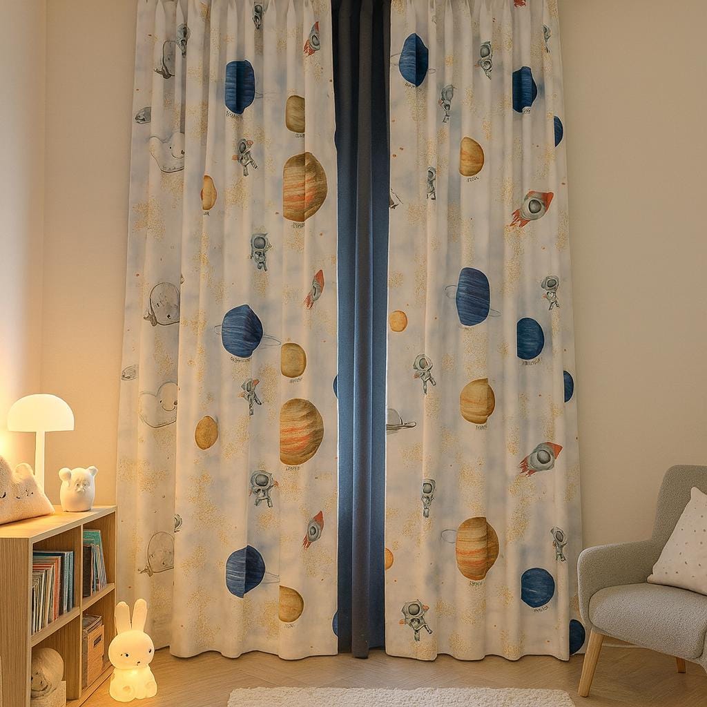 Organic Linen Kids Curtains, Space Print, Blackout (Custom Sizes) — image 7