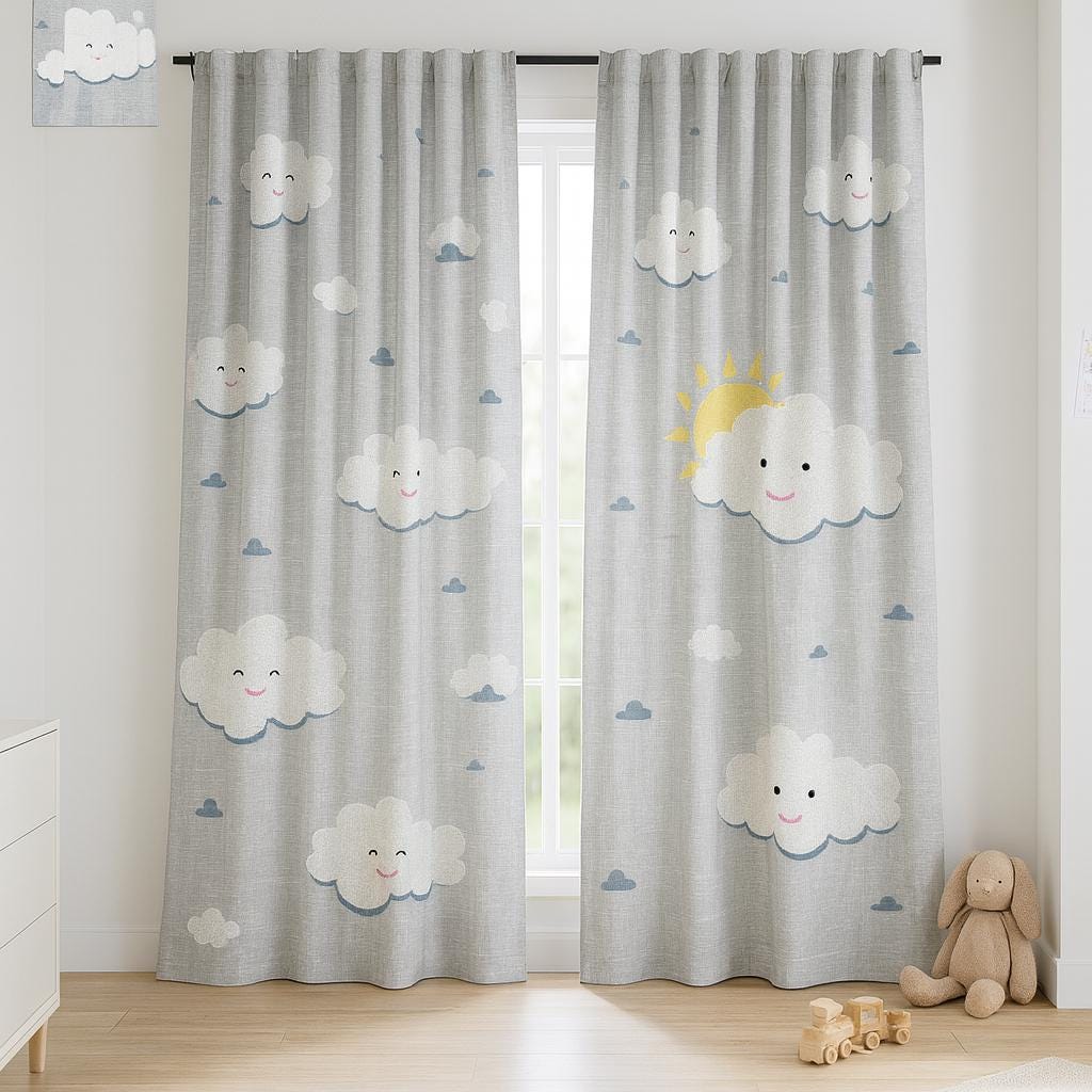 Nursery Curtains: Thick Embroidered Clouds and Sun - Blackout or Cotton Lined — image 8