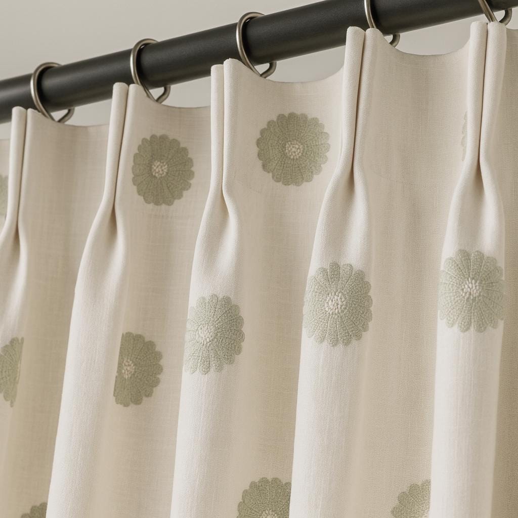 Organic Linen Curtains, Embroidered Ivory & Blue (Custom Sizes, Blackout Option) — image 8