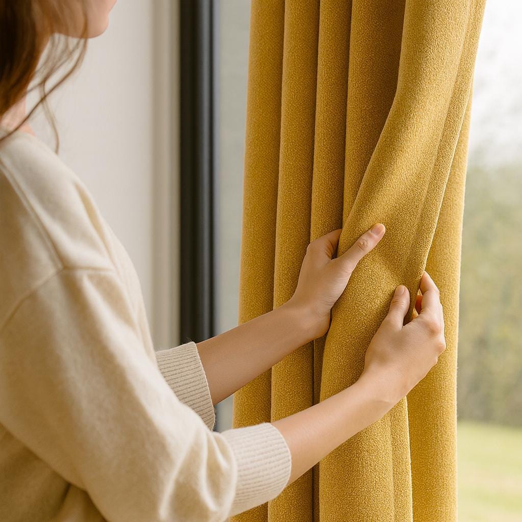 Mustard Yellow Curtains: Organic Cotton Artisan Weave, Blackout Option — image 1