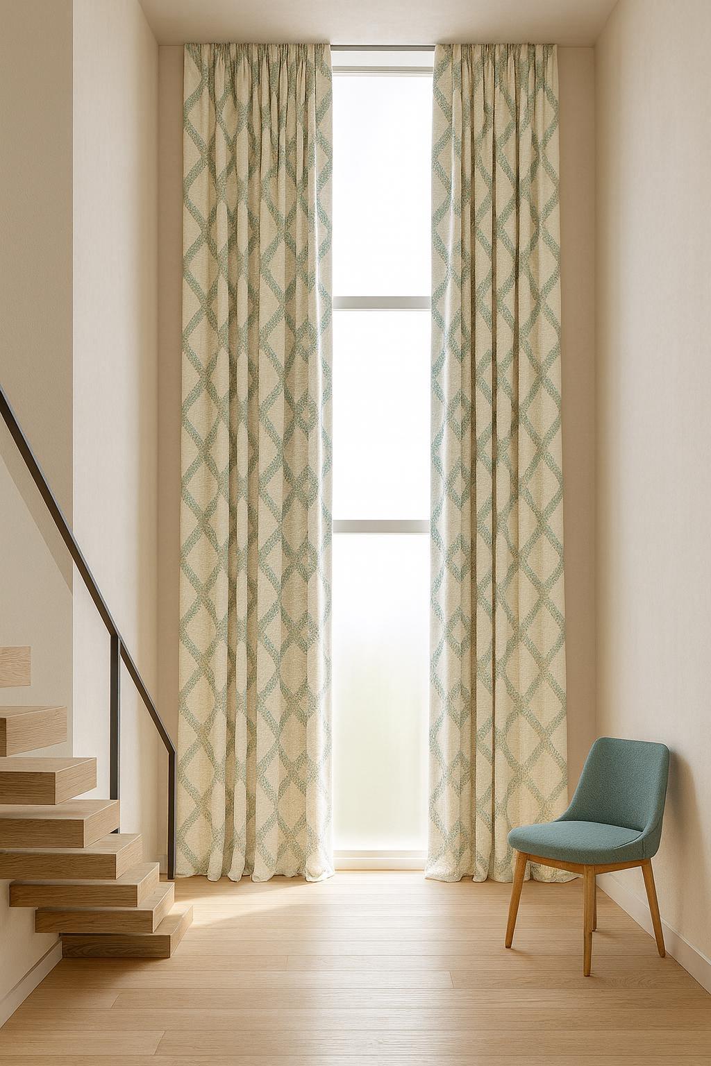 Organic Linen Curtains: Embroidered Geometric Lattice - Blackout or Cotton Lined — image 8