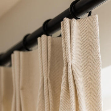 Pinch-Pleat Curtains: Cream Linen Herringbone (Blackout or Cotton Lined) — image 1