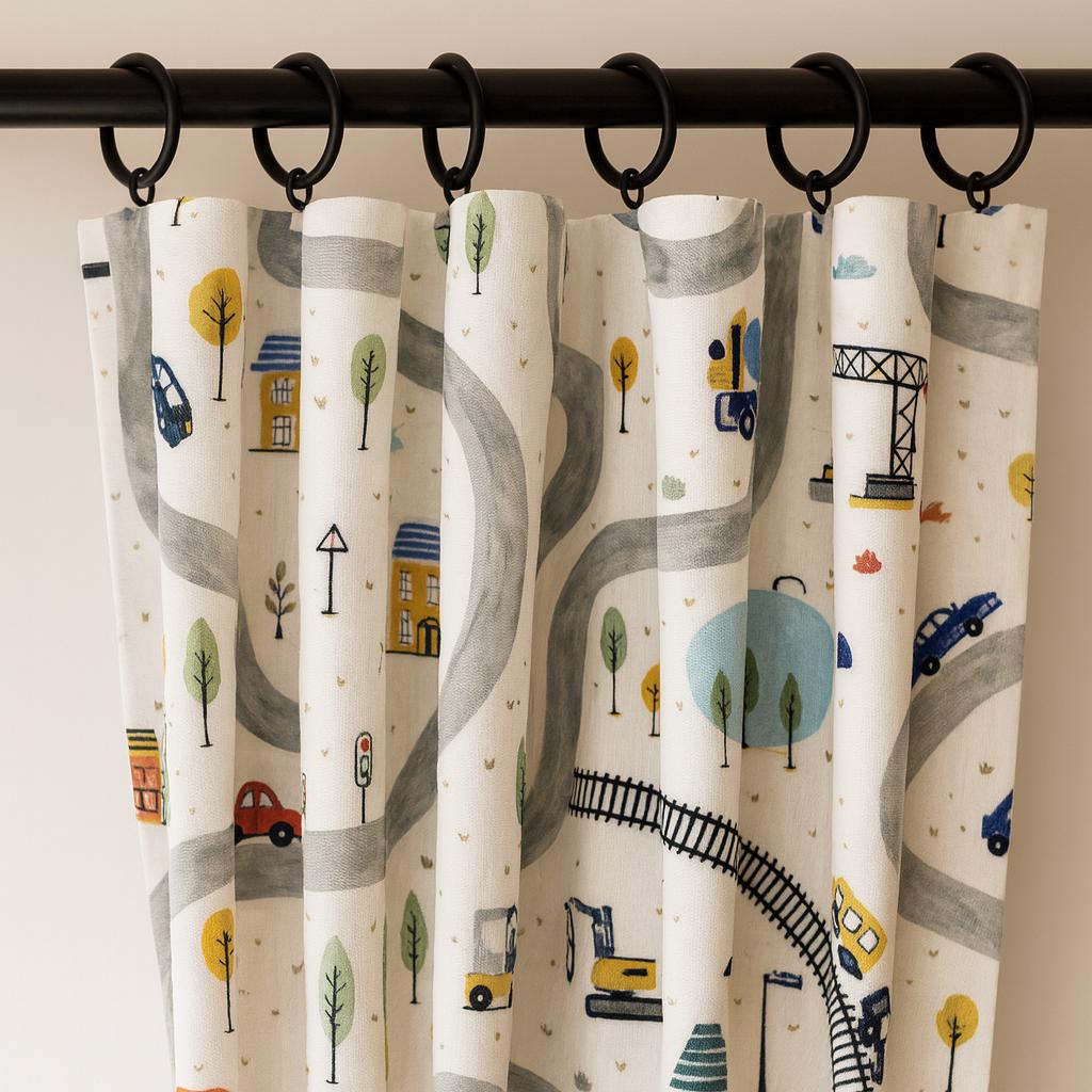 Kids Curtains: Organic Linen Road & Car Design (Custom Sizes, Blackout Available) — image 3