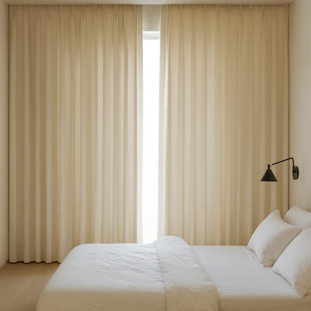 Pinch-Pleat Curtains: Cream Linen Herringbone (Blackout or Cotton Lined) — image 1