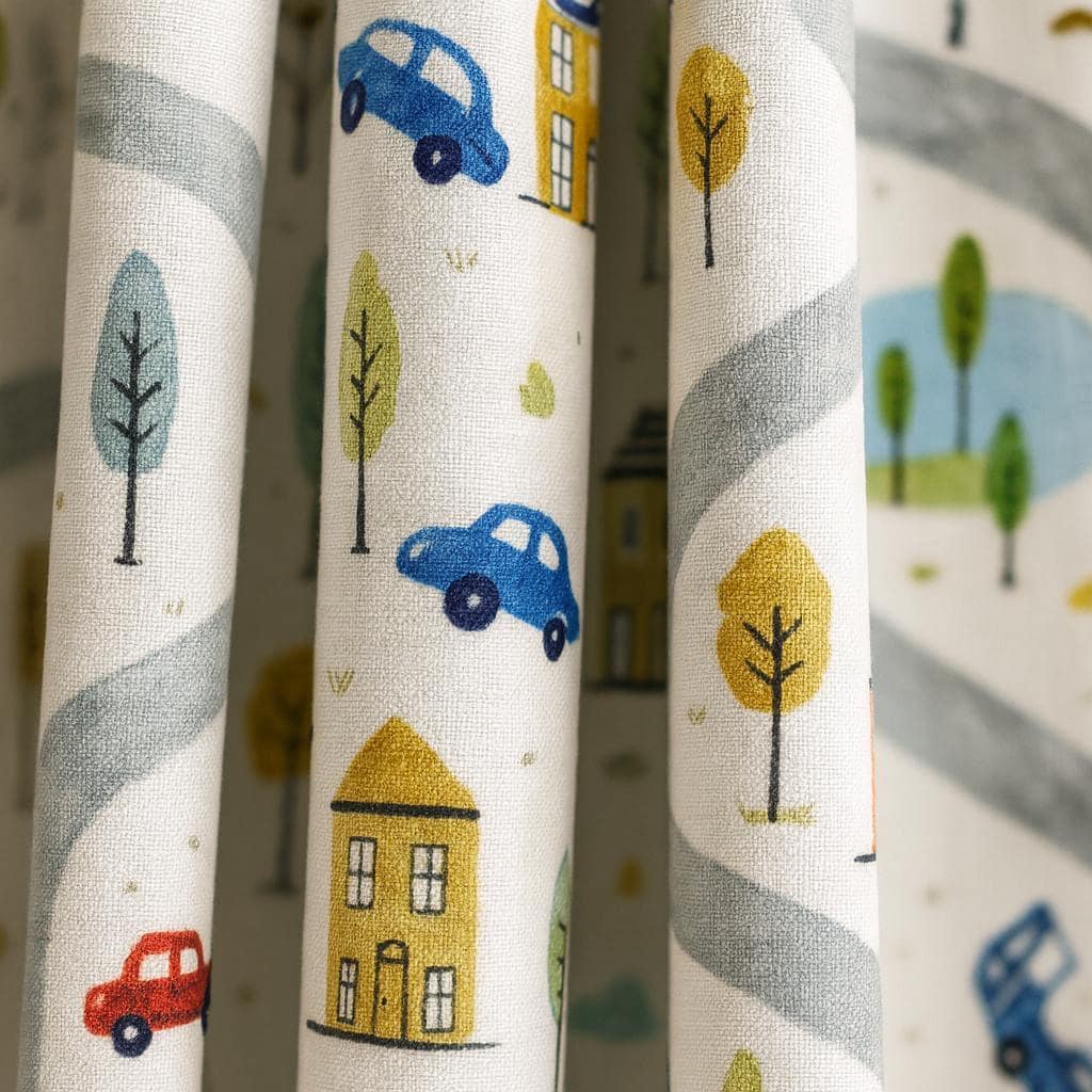 Kids Curtains: Organic Linen Road & Car Design (Custom Sizes, Blackout Available) — image 4