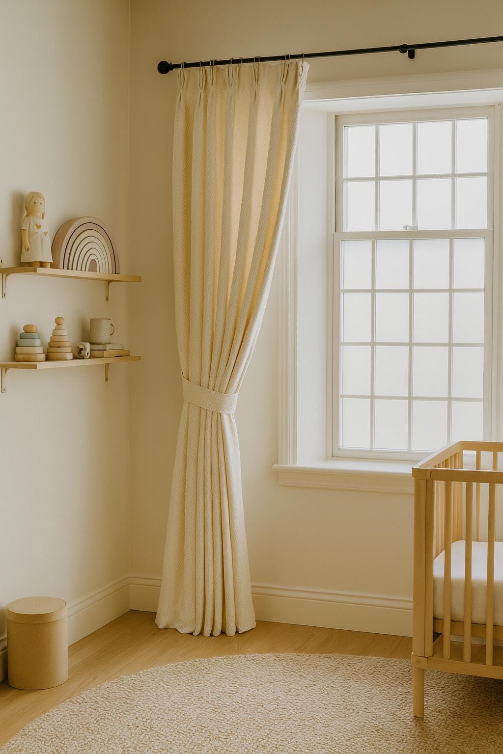 Pinch-Pleat Curtains: Cream Linen Herringbone (Blackout or Cotton Lined) — image 6