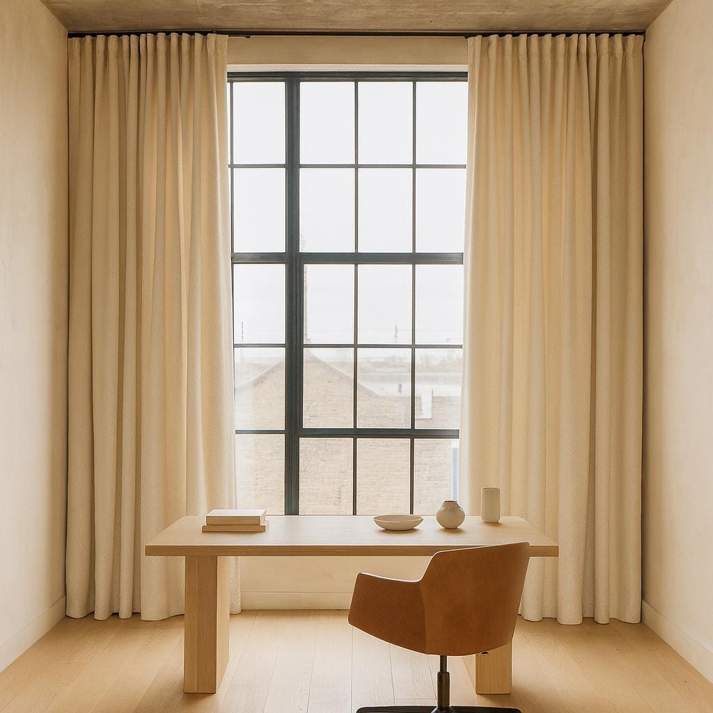 Pinch-Pleat Curtains: Cream Linen Herringbone (Blackout or Cotton Lined) — image 8