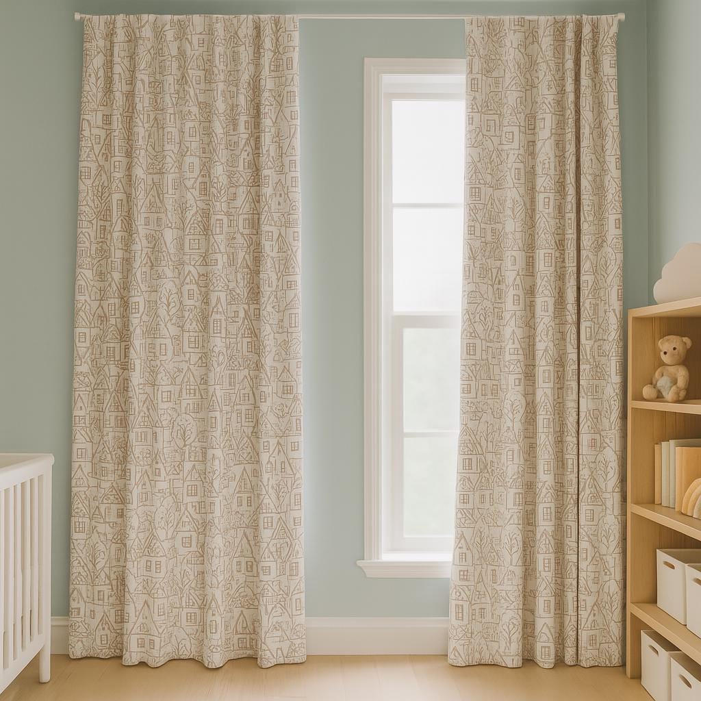 Blackout Linen Curtains: Nursery Style with Red Houses Embroidery (Custom Sizes) — image 3