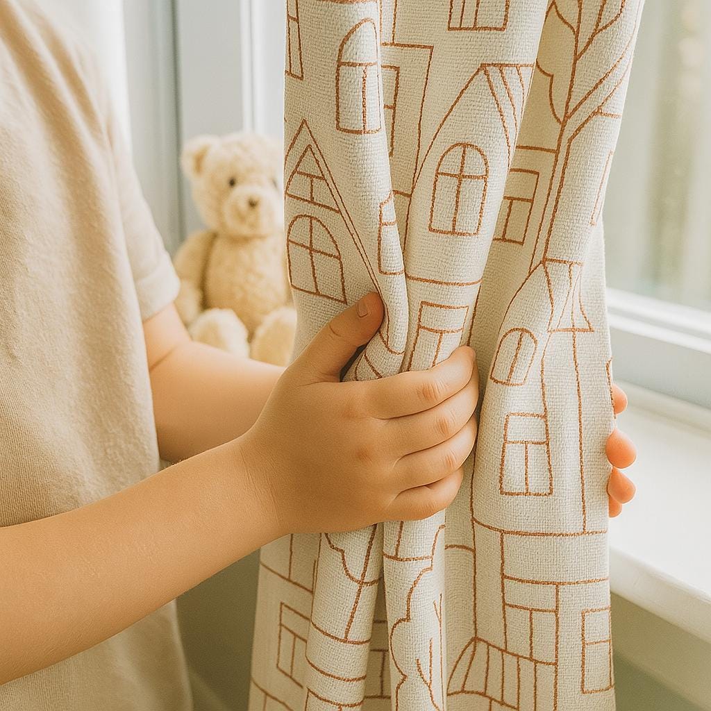 Blackout Linen Curtains: Nursery Style with Red Houses Embroidery (Custom Sizes) — image 4