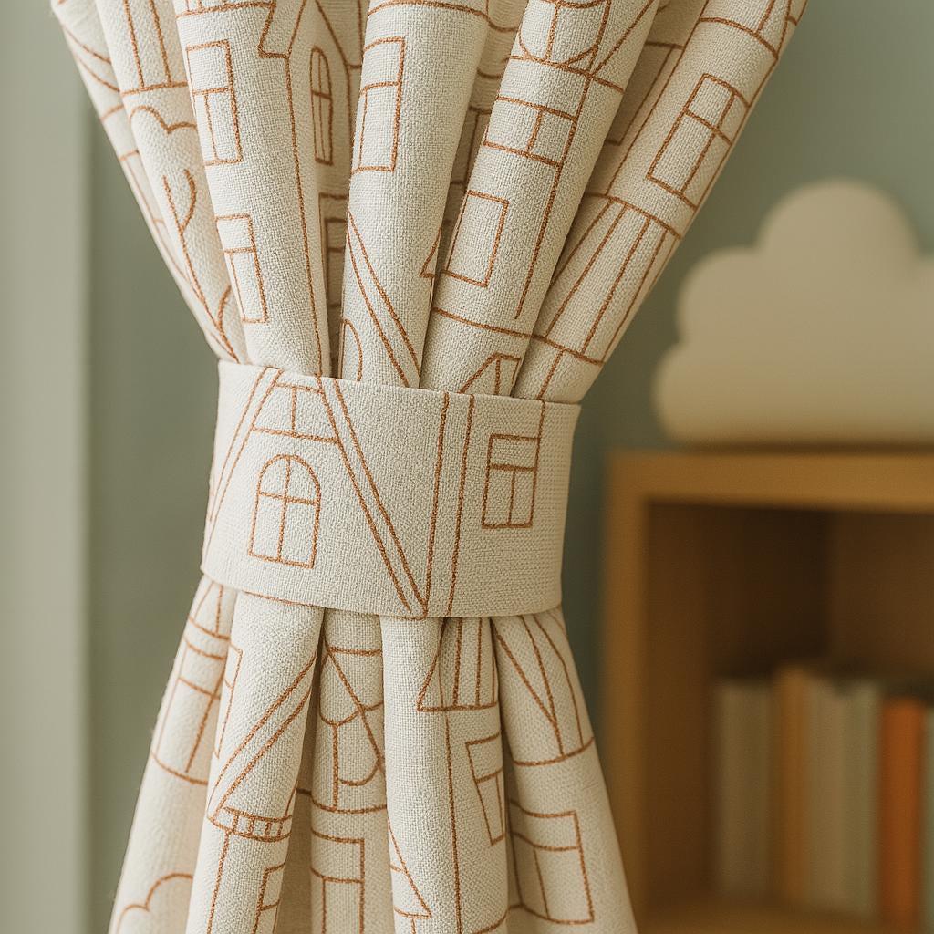 Blackout Linen Curtains: Nursery Style with Red Houses Embroidery (Custom Sizes) — image 6