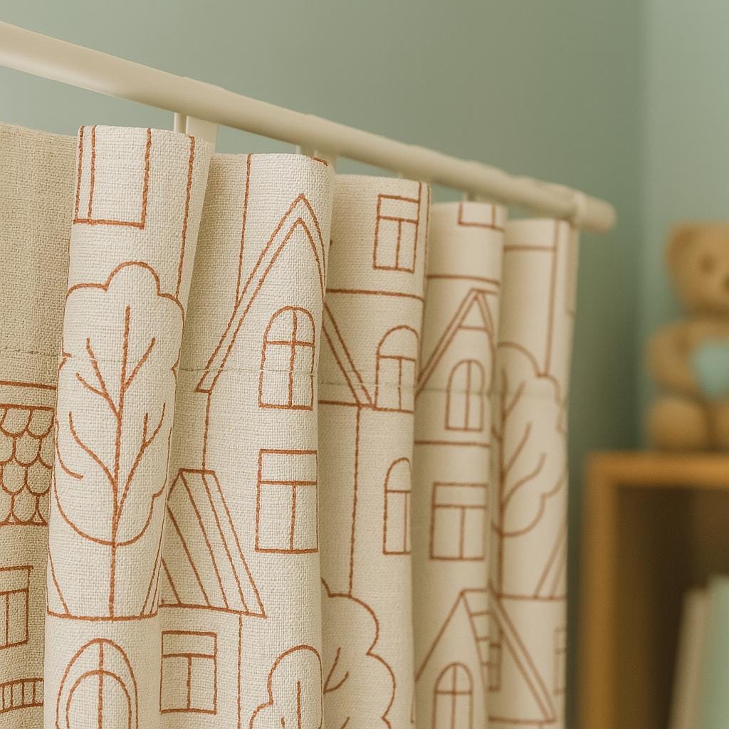 Blackout Linen Curtains: Nursery Style with Red Houses Embroidery (Custom Sizes) — image 8
