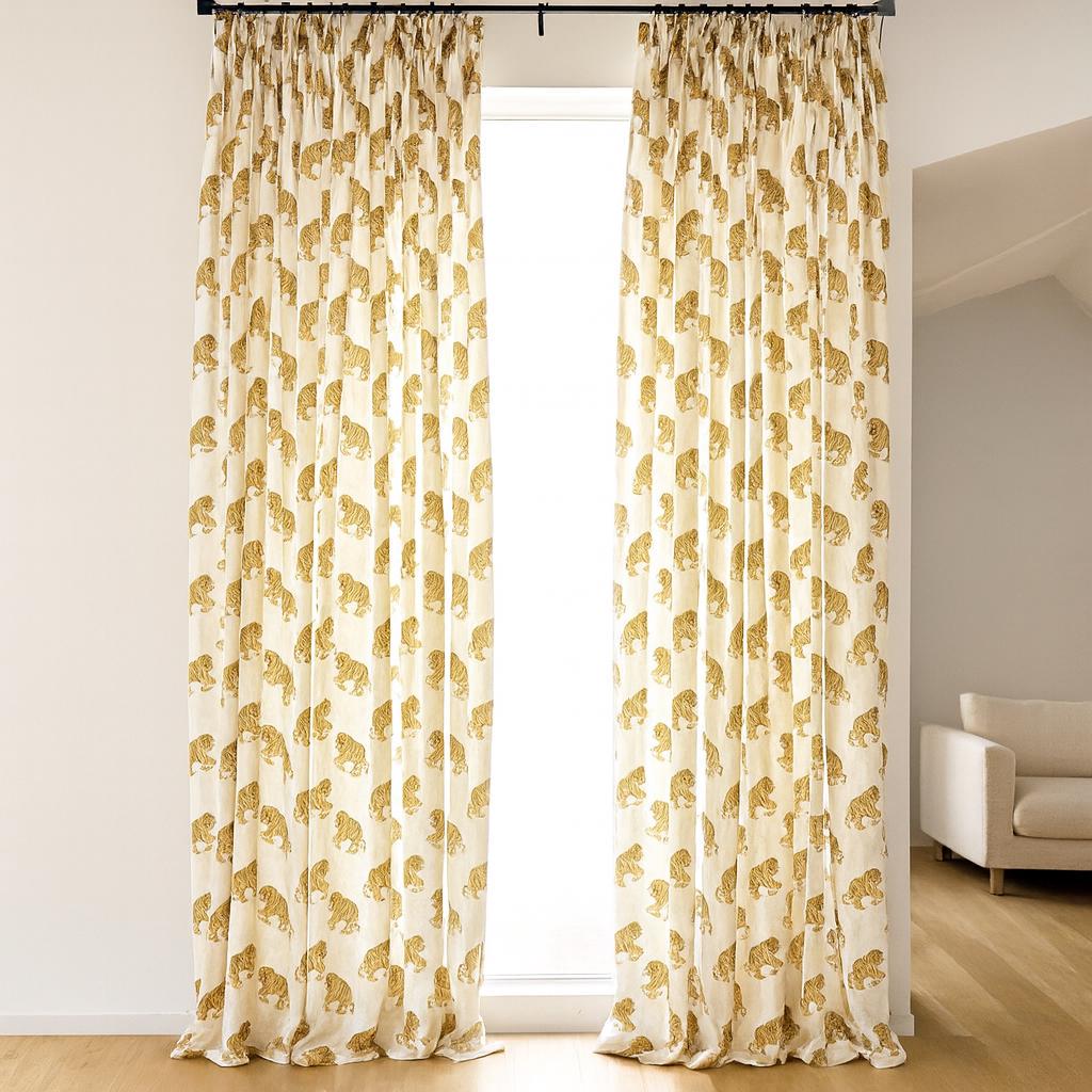Tiger Block-Print Curtains: Organic Cotton, Ivory & Golden Ochre — image 4