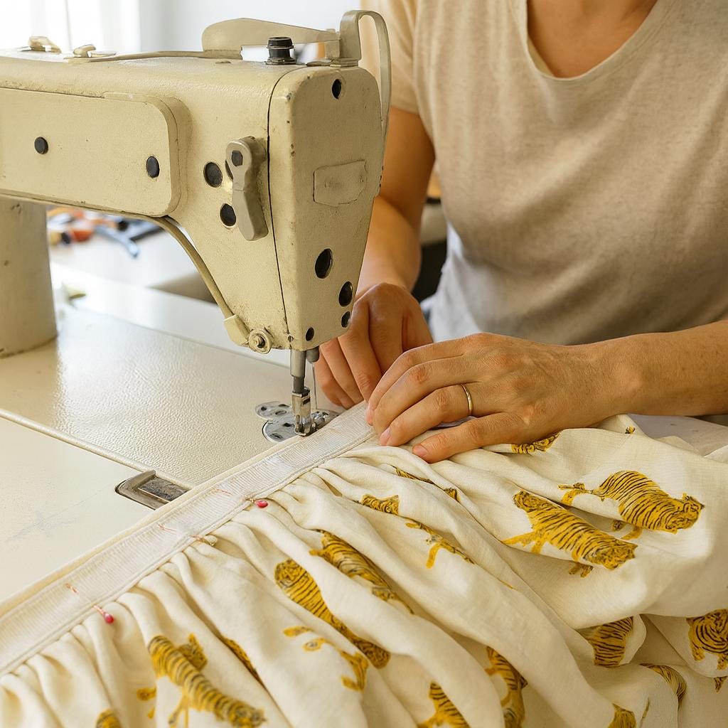 Tiger Block-Print Curtains: Organic Cotton, Ivory & Golden Ochre — image 6