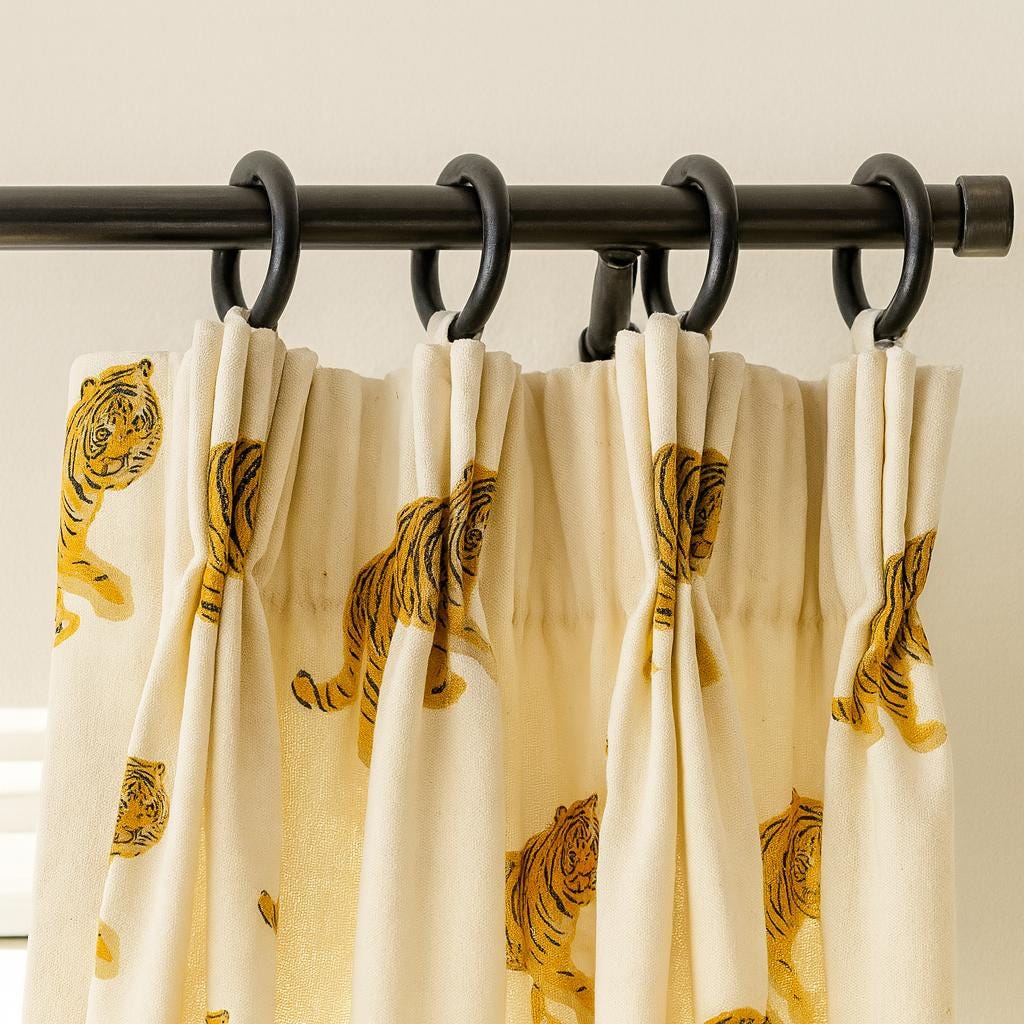Tiger Block-Print Curtains: Organic Cotton, Ivory & Golden Ochre — image 7