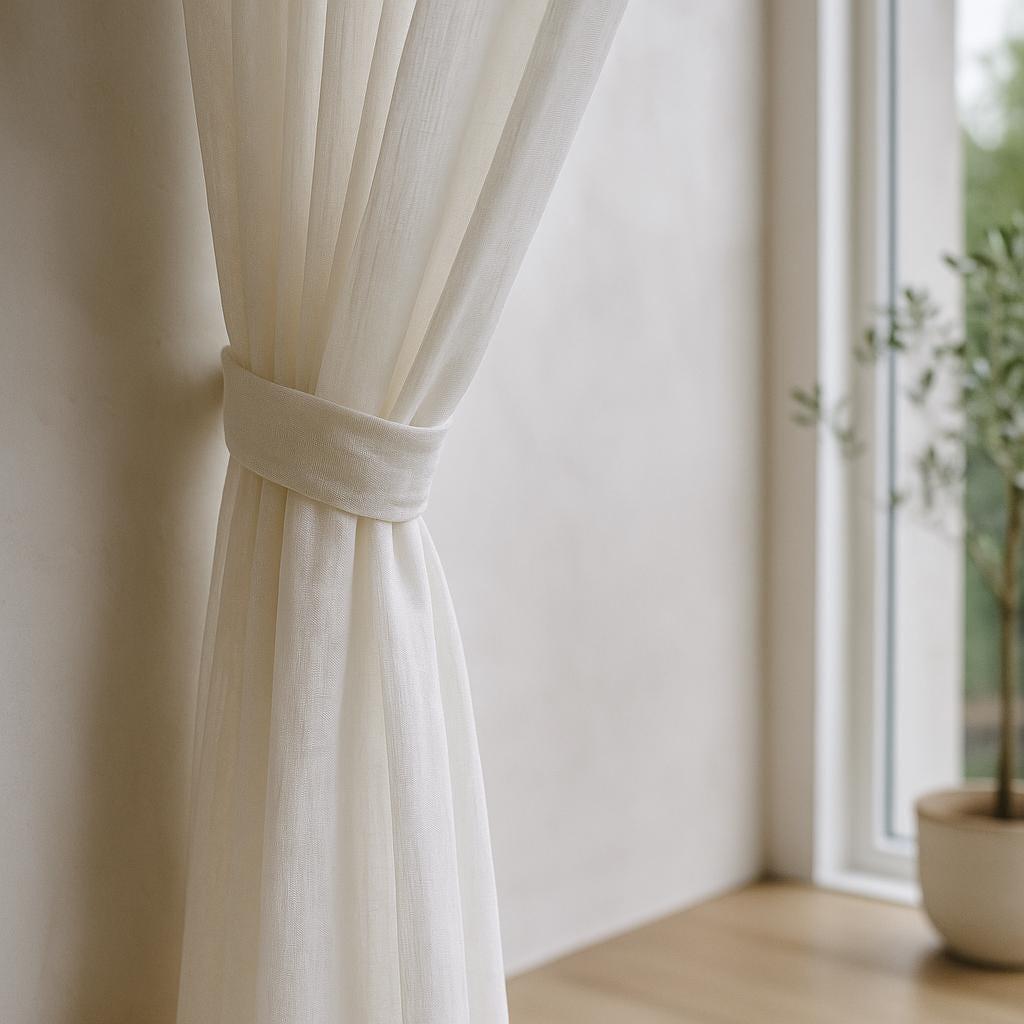 White Linen Sheer Curtains - Airy, Washed Soft Panels — image 1