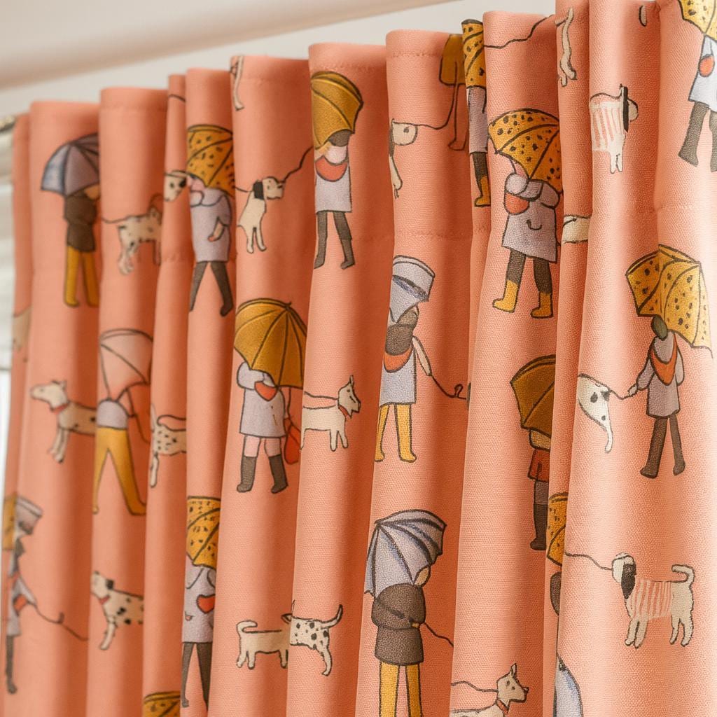Kids Blackout Curtains: Whimsical Rainy Day Dog Print (Custom Size Available) — image 1