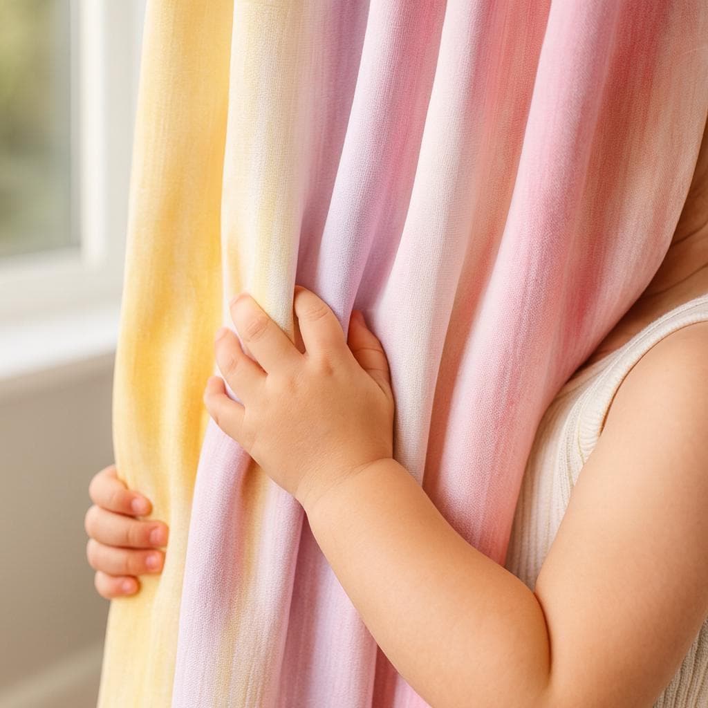 Organic Linen Blackout Curtains: Pastel Watercolor Stripes, Nursery — image 1