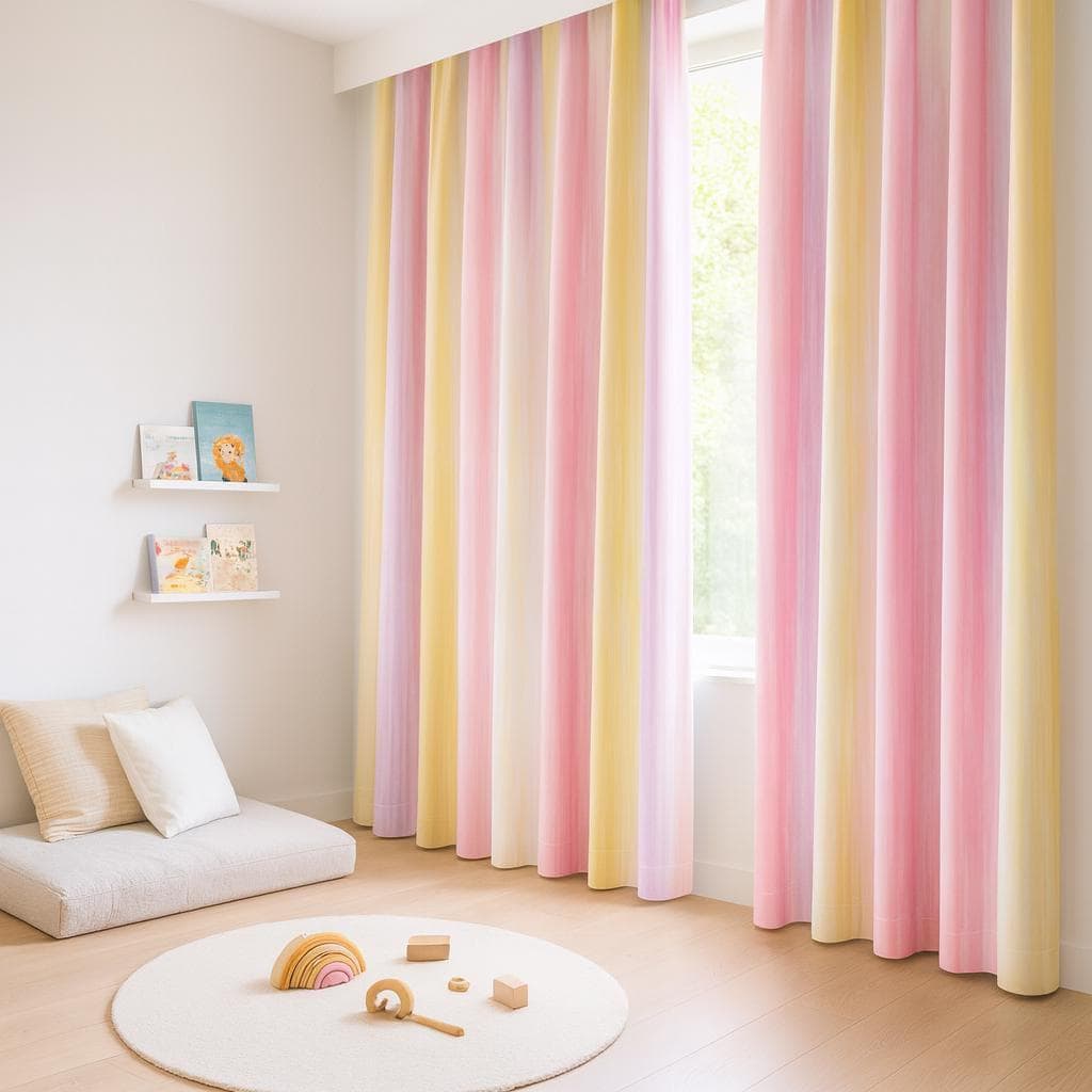 Organic Linen Blackout Curtains: Pastel Watercolor Stripes, Nursery — image 1