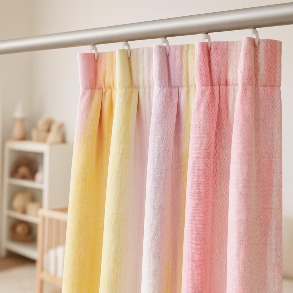 Organic Linen Blackout Curtains: Pastel Watercolor Stripes, Nursery — image 3