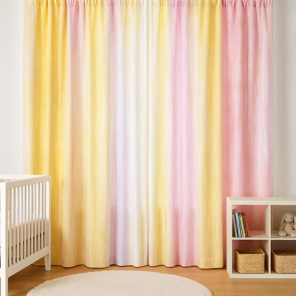 Organic Linen Blackout Curtains: Pastel Watercolor Stripes, Nursery — image 5