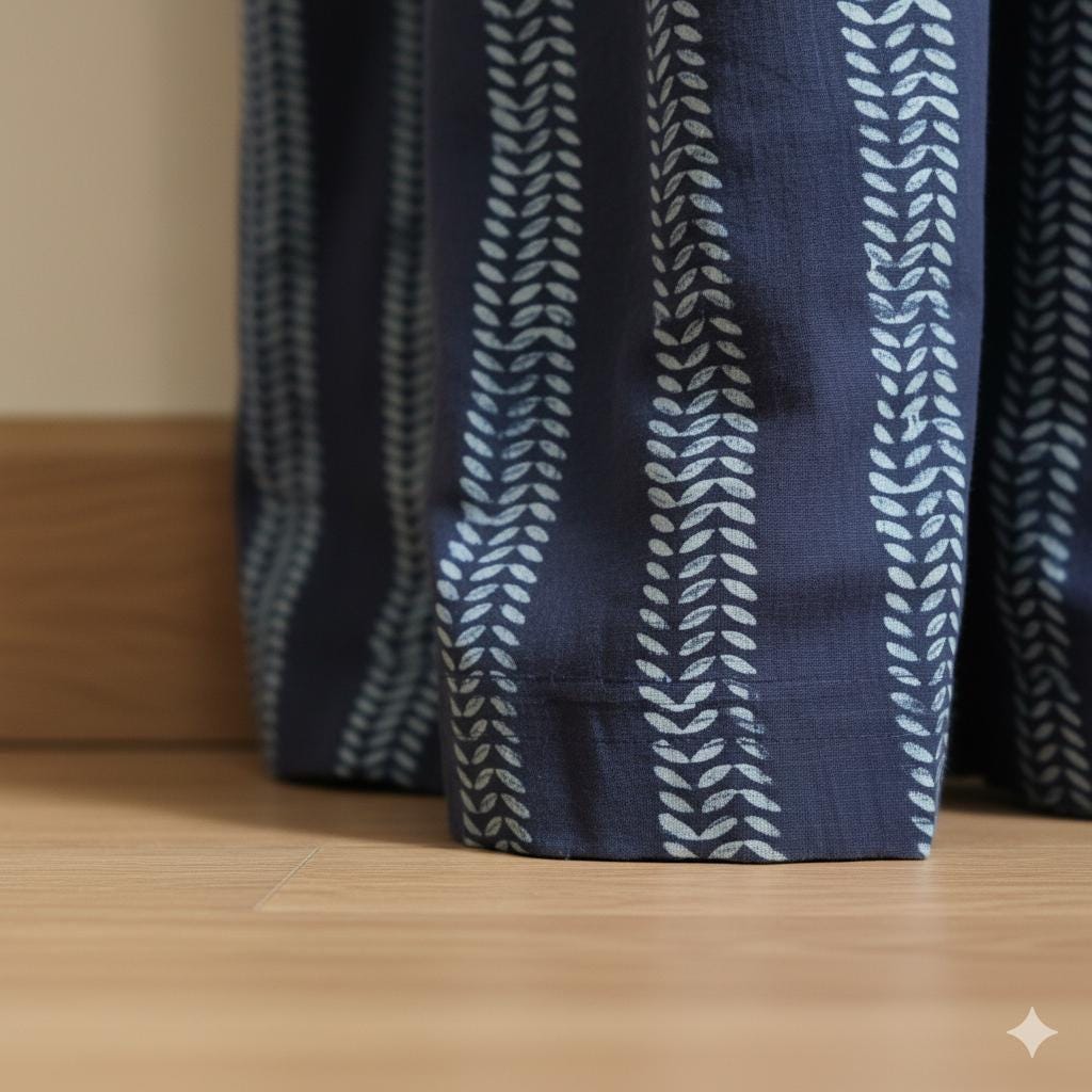 Indian Block Print Curtains: Indigo Leaf Pattern (Unlined or Blackout) — image 4