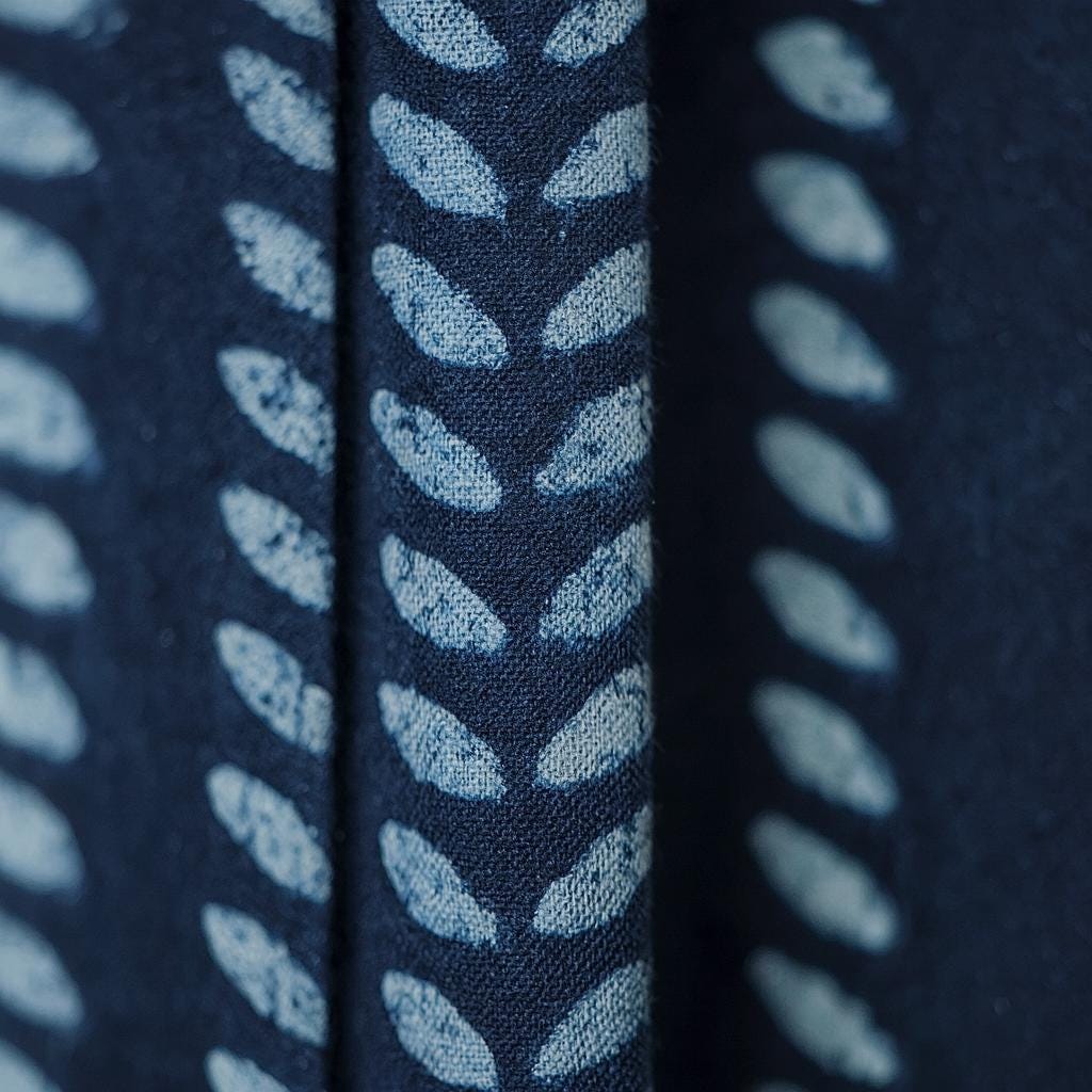 Indian Block Print Curtains: Indigo Leaf Pattern (Unlined or Blackout) — image 7