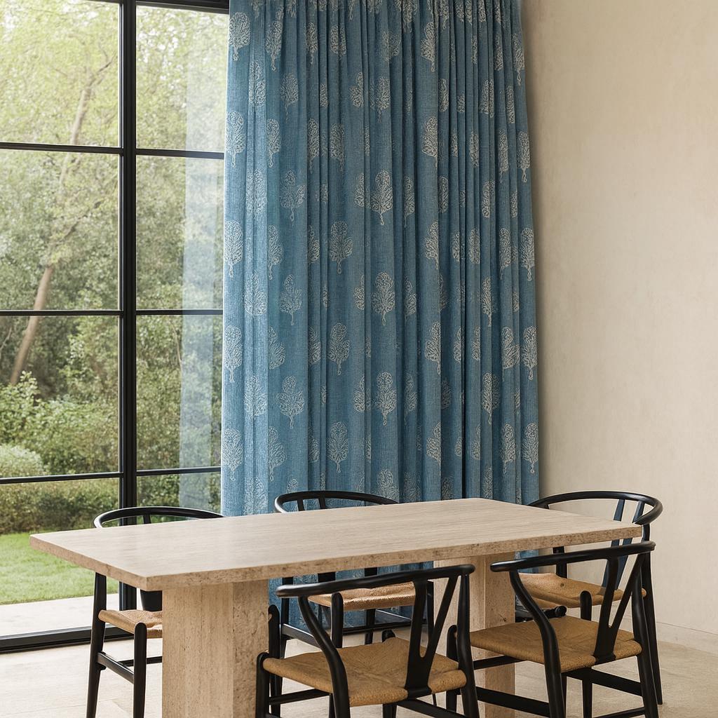 Organic Cotton Curtains, Dusty Blue Floral (Custom Length, Multiple Heading Styles) — image 1