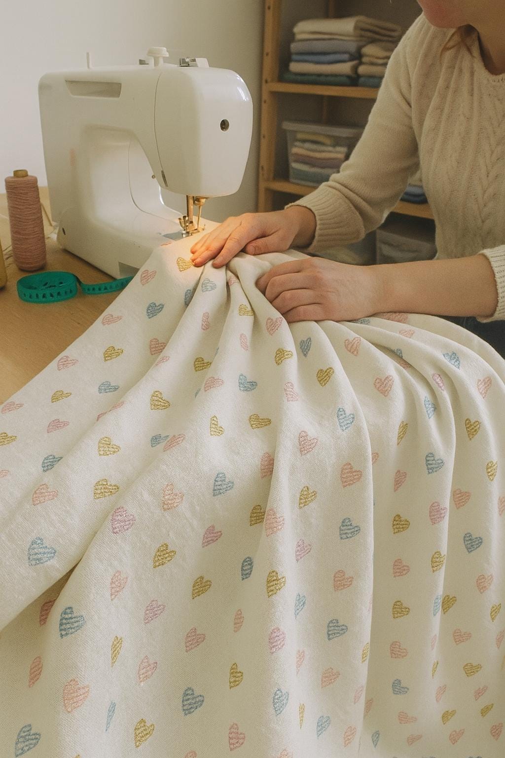 White Linen Curtains with Pastel Hearts: Kids Blackout or Cotton Liner — image 6