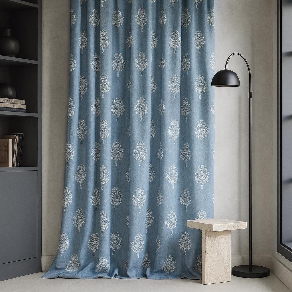 Organic Cotton Curtains, Dusty Blue Floral (Custom Length, Multiple Heading Styles) — image 7