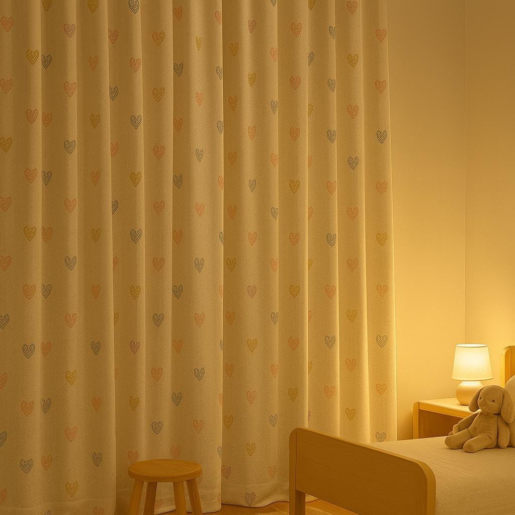 White Linen Curtains with Pastel Hearts: Kids Blackout or Cotton Liner — image 8