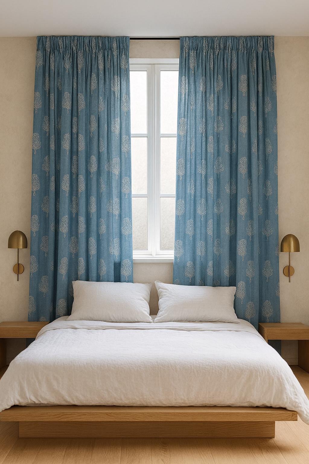 Organic Cotton Curtains, Dusty Blue Floral (Custom Length, Multiple Heading Styles) — image 8