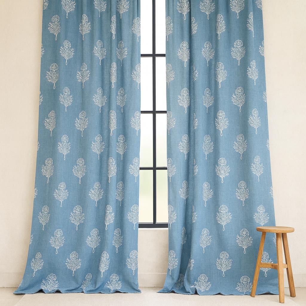 Organic Cotton Curtains, Dusty Blue Floral (Custom Length, Multiple Heading Styles) — image 9