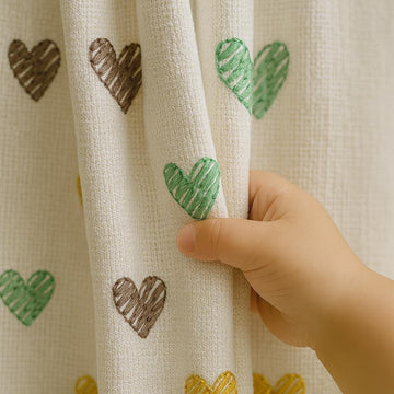 Nursery Linen Curtains, Embroidered Hearts, White Base (Custom Sizes) — image 1